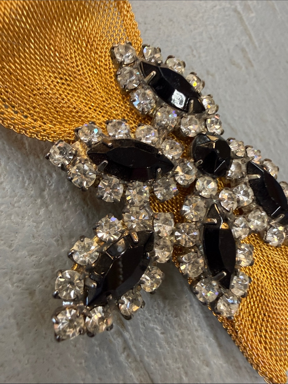 Vintage Gold Metal Cuff with Black onyx and Diamond Accents